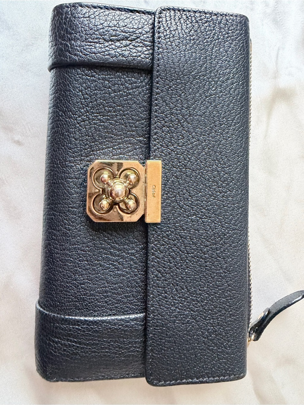 Chloe Black Leather Evening Clutch with Gold Hardware with COA